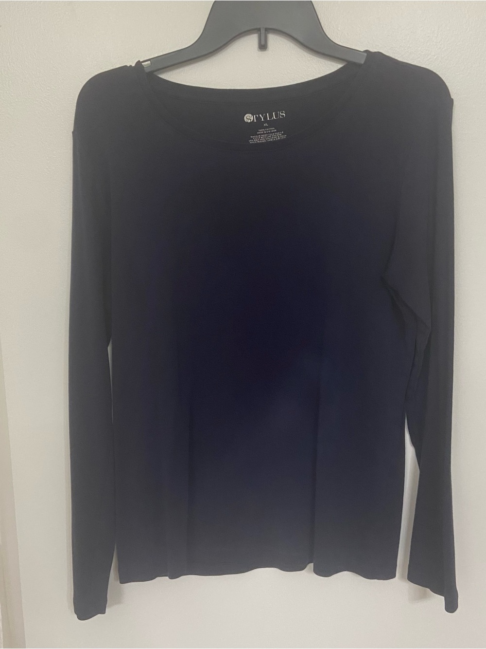 Stylus Women’s XL Black 100% Cotton Long Sleeve Crew Neck Basic shirt